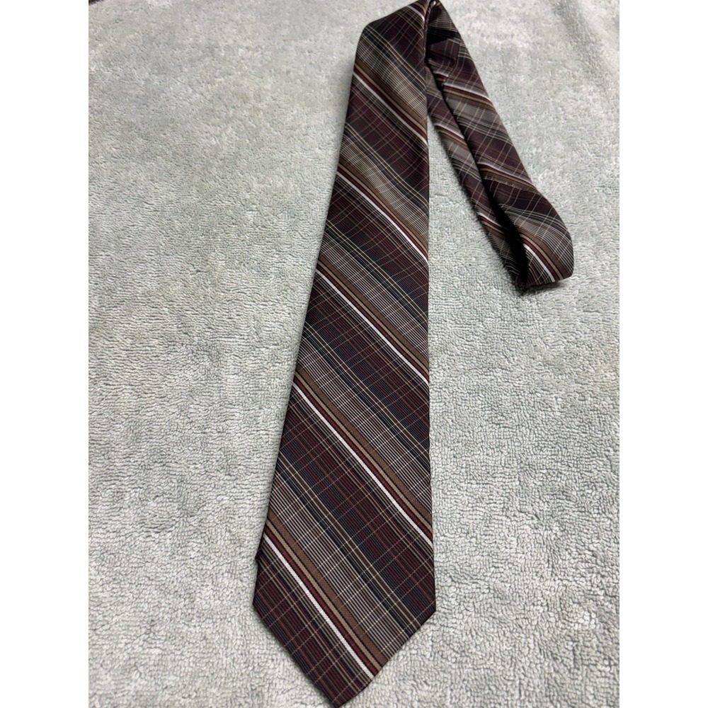 vintage Sears Perma-Prest Fashion tie Plaid Brown And Burgundy